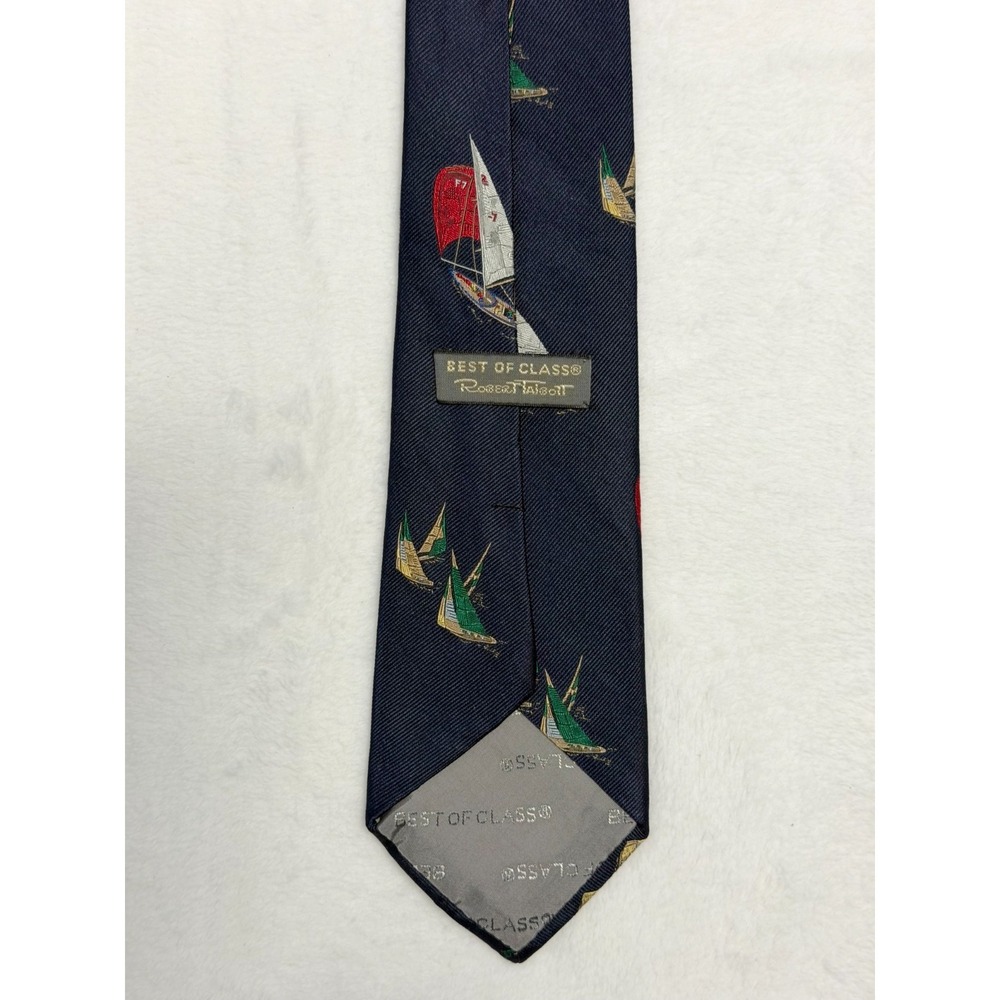Robert Talbott "Boats 89" Heritage Necktie Navy Sailboats Hand Sewn Made In USA - Picture 2 of 6